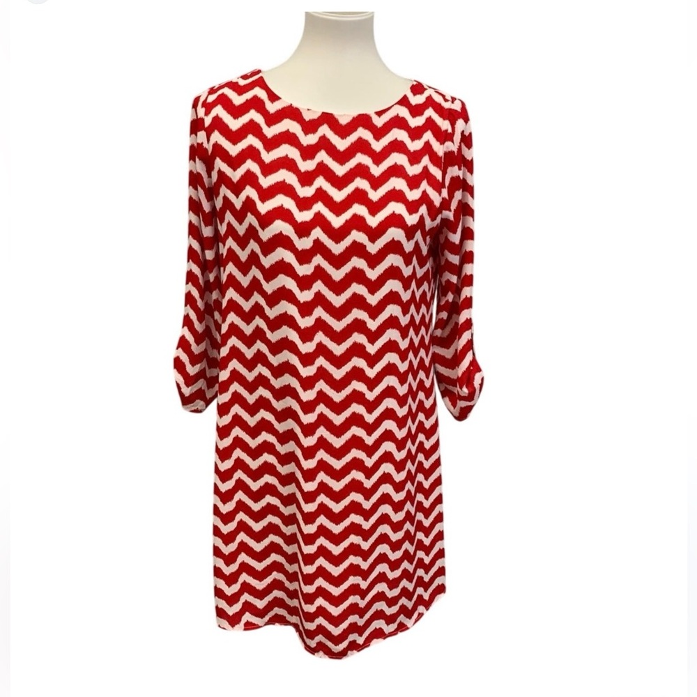 Charming Charlie Red and White Chevron Dress